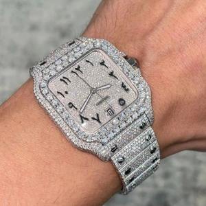 นาฬิกาข้อมือหรูหราแบบอัตโนมัติ ประดับเพชรโมอิสซาไนต์สี D ระดับ VVS สำหรับทั้งชายและหญิง สไตล์ฮิปฮอป ดีไซน์เนอร์ พร้อมกระจกนิรภัย ขายส่งจากโรงงาน - Product Image 3