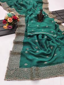 Sari pour femme, vêtement de mariage, doux et crépu, avec broderie, fabricant de mode de Surat, Inde, au prix le plus bas, en vente - Product Image 3