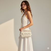 Sac bandoulière tissé à la main en coton avec franges, grande capacité, style bohème ethnique, pour femme, doux et décontracté, avec chaînes
