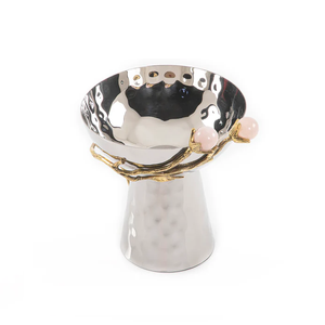 Bol de service pour vaisselle à l'aspect unique avec poignée en laiton de designer pour les événements de mariage Bol de nourriture en acier inoxydable argenterie de qualité de luxe - Product Image 1