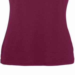 เสื้อโปโลผู้หญิงแขนสั้นสีทึบสไตล์ลำลองความยาวปกติสีเบอร์กันดี - Product Image 3