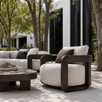 Luxuriöses Modernes Holz-Outdoor-Sofa-Set mit Liegestühlen und Kaffeetisch, Garten-Terrassenmöbel für Villa, Resort, Hotel und Poolbereich