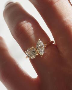 Toi Et Moi Wedding Yellow <b>Gold</b> Bridle <b>Ring</b> 1.5Ct Round and Marquise Cut Original Lab Grown Diamond <b>Ring</b> 2 Stone Engagement <b>Ring</b> - Product Image 2