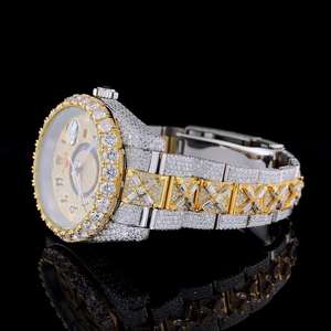 Montre mécanique haut de gamme en moissanite, résistante à l'eau, double fuseau horaire, chiffres arabes, bracelet en acier inoxydable baguette personnalisé - Product Image 2