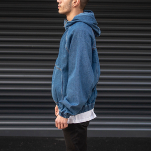 แจ็คเก็ตยีนส์ผู้ชายทรงโอเวอร์ไซส์ ผ้าฝ้าย 90% โพลีเอสเตอร์ 10% สกรีนโลโก้ได้ แจ็คเก็ตยีนส์ซิปเต็มตัวสำหรับกิจกรรมกลางแจ้ง สีกรมท่า ขายส่ง - Product Image 4