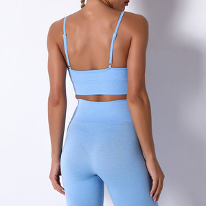 2024 Custom Blue Gym Yoga Set for <b>Women</b> 2Pcs Solid Digital Printed Leggings Bra <b>Short</b> Length <b>Shorts</b> Logo Positioned Waist - Product Image 4