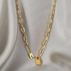 Collier unisexe style hip-hop en argent sterling plaqué or 18 carats avec pendentif fermoir trombone rétro - Product Image 3