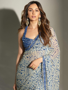 Sari en Georgette pour femmes Trendmalls avec travail de miroir, chemisier non cousu, coupe régulière, style de fête, occasion de mariage, toutes saisons, en stock - Product Image 3