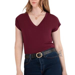 <b>Women's</b> Casual <b>T</b>-<b>Shirt</b> Breathable <b>V</b>-<b>Neck</b> Design Regular Fit Short Sleeves Custom Plain Dyed High Quality Wholesale for Summer - Product Image 4