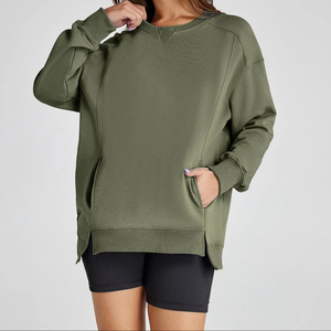 Mujeres Streetwear transpirable ecológico bordado Logo cuello redondo sudadera Yoga gimnasio entrenamiento sudadera - Product Image 3