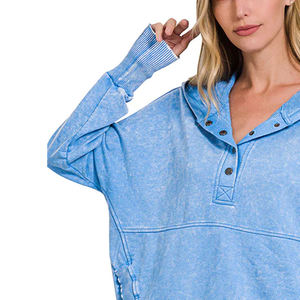 Fournisseur direct d'usine OEM, sweat-shirts à capuche pour femmes, lavage à l'acide, tissu polaire, couleur personnalisable, logo personnalisé, position du logo sur le devant - Product Image 5