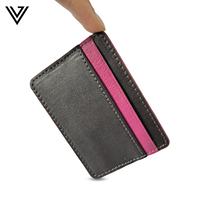 Dompet Tipis Unisex Dual Tone Anti-RFID dari Kulit PU Tahan Lama, Tempat Kartu dengan Penutup Terbuka, Panjang Pendek, Bahan Drill Cloth