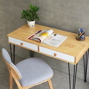 Conjunto de Escritorio y Silla de Madera de Caucho de Diseño Escandinavo Tradicional, Compacto, 100x50cm, para Oficina en Casa, CB68189 - Product Image 5