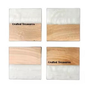 Indian Wooden and <b>Marble</b> <b>Coaster</b> With Brass Holder Round Shape for Tea Coffee 4 Pieces Set With Wood Holder Feature Eco Friendly - Product Image 3