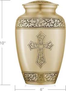 Cruz grabada venta al por mayor cremación de Metal cremación funeraria ceniza recuerdo urna Color dorado urna contenedor conmemorativo tarro olla mascota - Product Image 2