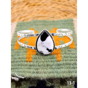 Southwest Handmade White Buffalo & Sterling <b>Silver</b> Fashion <b>Cuff</b> <b>Bracelet</b> - Product Image 1