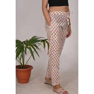 Pantalones de pijama de algodón ligero Ropa de dormir con estampado de bloques florales para mujeres con cintura elástica Pantalones de dormir cómodos - Product Image 2