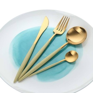 Ensemble de couverts en acier inoxydable de style luxueux, manche bleu moderne, finition dorée, ensemble de couverts de table pour la cuisine, la restauration - Product Image 2