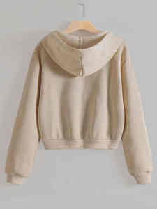 <b>Women's</b> Oversized Crop <b>Top</b> Hoodie with Front Custom DTG Logo <b>Fleece</b> Lined Winter Streetwear Hooded Collar - Product Image 2