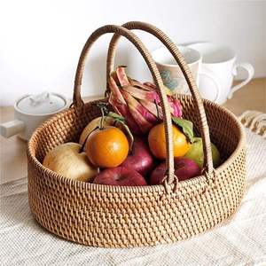 Panier de rangement en rotin au meilleur prix avec poignée annulaire, design multifonctionnel, moyen, écologique, pour servir des noix, des fruits, des collations - Product Image 6