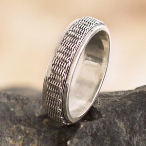 Classic Fine Jewelry Sterling Silver <b>Spinner</b> <b>Ring</b> Bezel Setting Basket Weave Design for Weddings Engagements Parties India - Product Image 2
