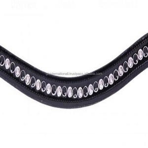 Banda de cejas de caballo de cuero de vaca genuino personalizada de alta calidad para brida con hermosos cristales negros y plateados banda de cejas ostentosa - Product Image 2