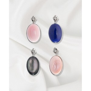 Pendentif ovale classique - Charme plaqué rhodium et or avec cristal, diamant et perle - Product Image 1