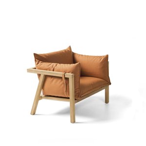 Juego de sofá de jardín moderno de madera de teca maciza resistente a la intemperie con cojín de tela de acabado Natural para uso en interiores/exteriores - Product Image 1