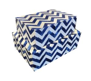 Handcrafted Rectangle Bone Inlay <b>Blue</b> White Classic Embossed Lid Closure <b>Jewellery</b> Box Storage for International Buyers - Product Image 3