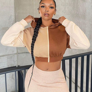 Vente en gros de sweat à capuche zippé à manches longues pour femmes brodés logo personnalisé hauts courts sports d'hiver gym épais 100% coton séchage rapide - Product Image 1