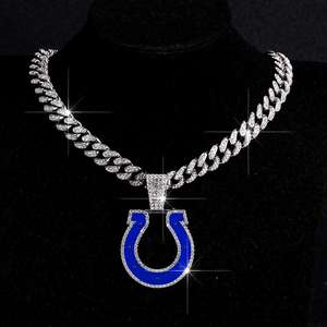 จี้เงินแท้ชุบทองคำขาว 14K ประดับเพชรโมอิสซาไนต์เต็มวง สไตล์ฮิปฮอป สำหรับทุกเพศ ทีมอินเดียนาโพลิส โคลท์ส ของแท้จาก NFL เหมาะสำหรับงานปาร์ตี้ - Product Image 4