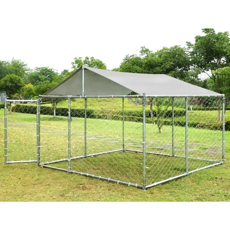 Outdoor large metal dog kennel animal cage cover per run outdoor house porta protettiva rimovibile training comportamento dell'animale domestico vendita calda