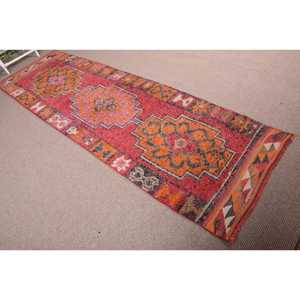 Tapis turc 3x10,2 pieds, tapis Herki vintage, tapis persan en laine rouge - Product Image 4