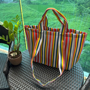 Bolsa de Compras de Nailon Reciclado con Cierre Reutilizable, Personalizable, Ecológica, con Rayas y Logotipo Personalizado, Bolsas de Playa de Alta Calidad - Product Image 1