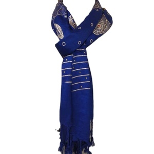 Royal Blue Viscose Fabric Printed <b>Scarf</b> for <b>Women</b> Soft <b>Winter</b> Accessory with Golden Foil Print for Adults - Product Image 2