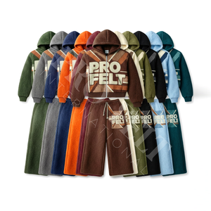 Conjunto de Dos Piezas de Invierno Cálido, Ropa de Estar en Casa, Conjunto Deportivo de Felpa Sherpa con Sudadera con Capucha y Cremallera y Pantalones Deportivos de Pierna Ancha - Product Image 1