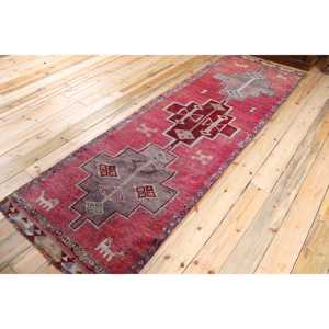 พรมตุรกีวินเทจ ขนาด 3.2x9.7 ฟุต (98x297 ซม.) ลายตารางสีแดงเทา Herki - Product Image 2