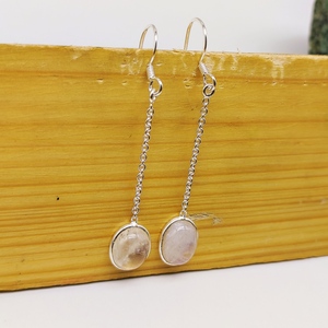 Handmade 925 Sterling <b>Silver</b> Moonstone Dangle <b>Earring</b> <b>Long</b> Chain <b>Earrings</b> Bohemian Vintage Style January Anniversary Gift - Product Image 4