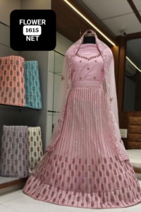 À la mode Net Soie broderie travail lehenga choli avec dupatta fête porter prix de gros - Product Image 3