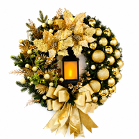 AYOYO Guirlande florale dorée en forme de lanterne, Décoration de Noël, Guirlande florale ananas pour Noël, Décoration intérieure à suspendre à la porte