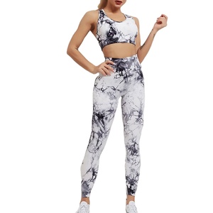 Femmes été taille haute Fitness Yoga ensemble en gros imperméable solide motif imprimé grande taille vêtements de sport - Product Image 1