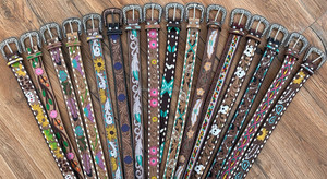 Cinturón de cuero genuino occidental Cuero mecanizado a mano Cinturón de cuero de vaca de tamaño personalizado Cinturones de herramientas florales y de plumas hechos a mano - Product Image 6