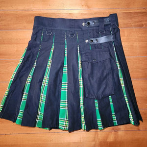Kilt tactique hybride moderne pour homme en coton noir et tartan vert irlandais 2026 - Product Image 1