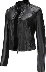 Women's Leather Cropped Tops Leather <b>Jackets</b> Coats Stand Collar <b>Jackets</b> <b>Jackets</b> - Product Image 3