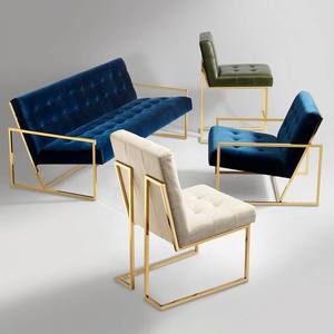 Silla para sentarse de hierro y Metal con barra cuadrada, Marco Rectangular de tela de terciopelo azul dorado, soporte de estilo ligero para sala de estar al aire libre - Product Image 3