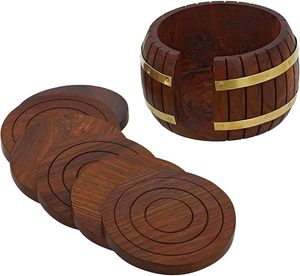 La mejor oferta de posavasos de madera hechos a mano gratis con estuche para regalar, alfombrilla/almohadilla de resina de corcho para mesa redonda de cocina, precio bajo, uso en fiestas - Product Image 6