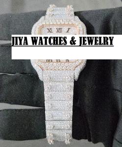 Montre pour homme en moissanite VVS, boîtier carré en alliage glacé 40 mm, mouvement à quartz Miyota, cadran à chiffres romains antiques - Product Image 2