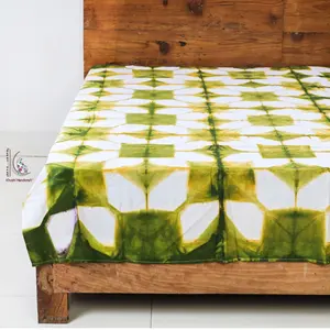 Hot Quality Bulk 100% Cotton Tie Dye Bed Sheet Luxury Indian Supplier Attractive Comforter Green Color For Home Decor