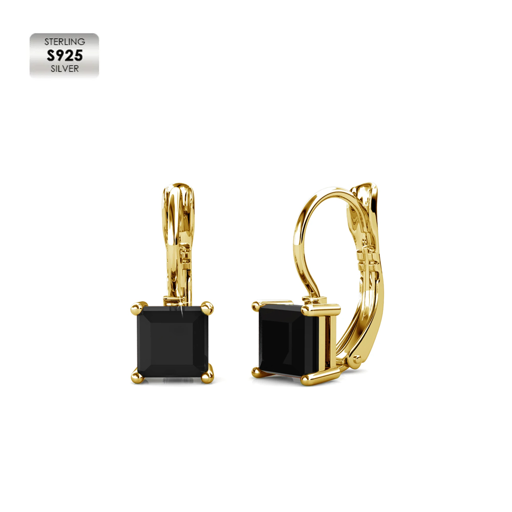 Boucles d'oreilles S925 plaquées or jaune 18 carats, noir intense