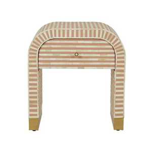Mesita de noche con incrustaciones de hueso Natural Luxe Grace con un cajón con incrustaciones de fregona intrincadas personalizables para interiores elegantes - Product Image 5